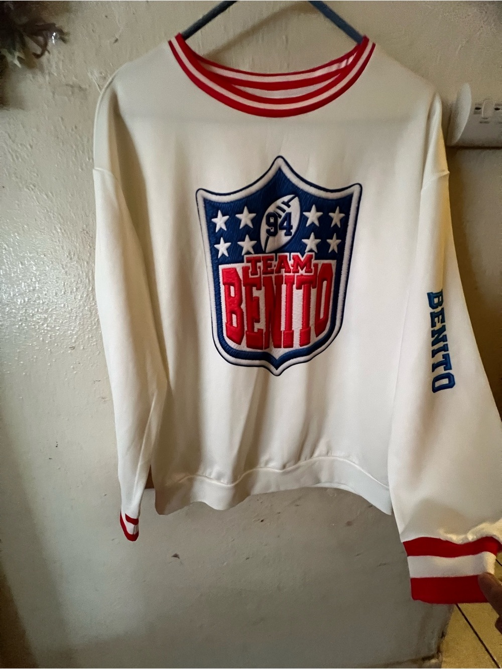 Team Benito Graphic Sweatshirt - White with Red & Blue